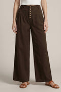 COTTON TWILL WIDE LEG BUTTON CLOSURE CROP PANTS - 8899P: Espresso / L