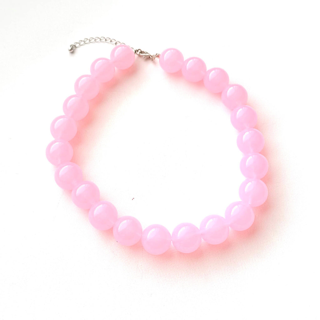 Jelly Chunky Beaded Necklace Light Pink
