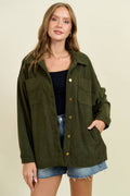 Corduroy Front Button Down Oversized Jacket - 10613J-1