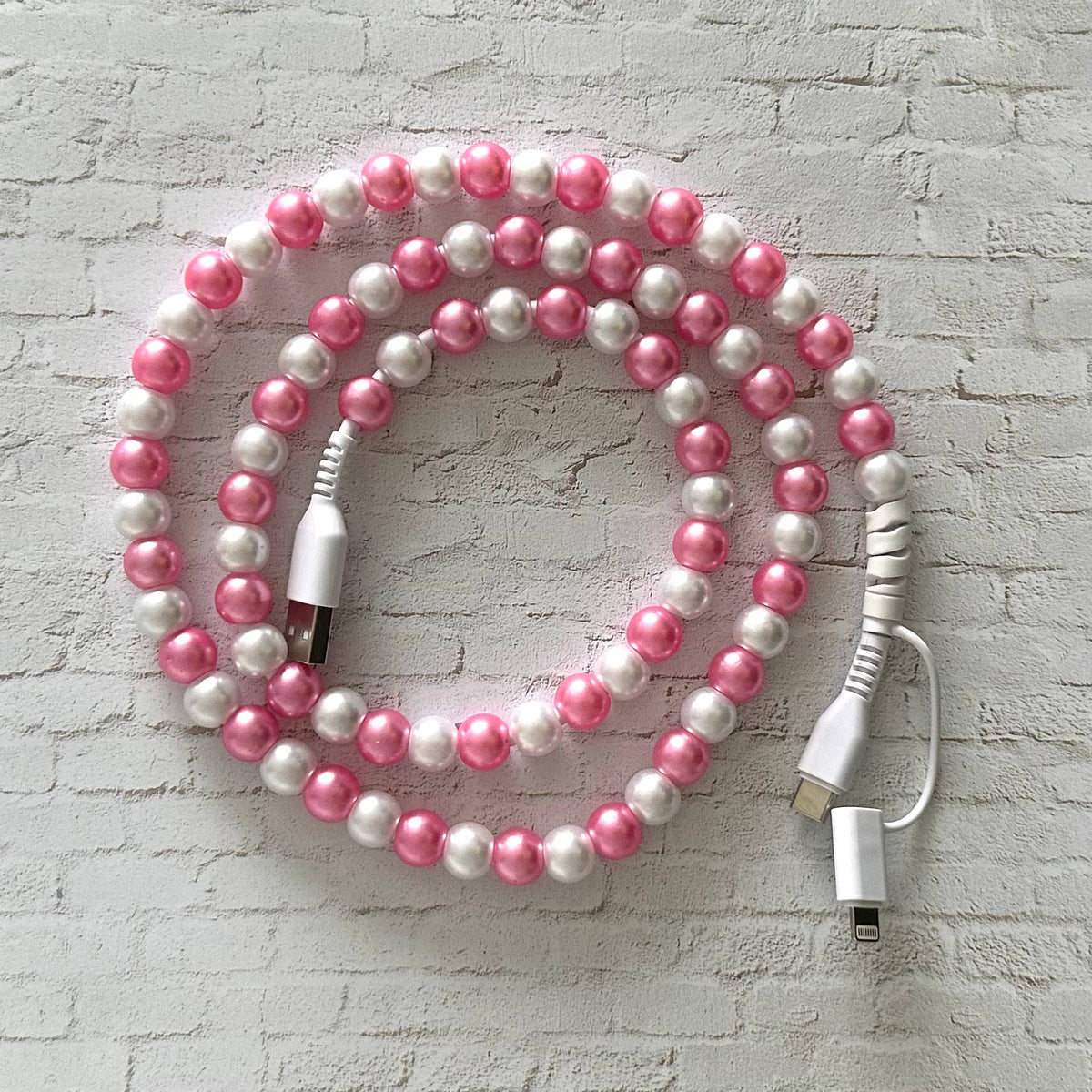 "Pink Pearl" 2 in 1 USB-C Cable Beaded Phone Charging Cord