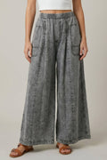CHAMBRAY ELASTIC WAIST WIDE LEG CULOTES PANTS - 8952P: Black / S