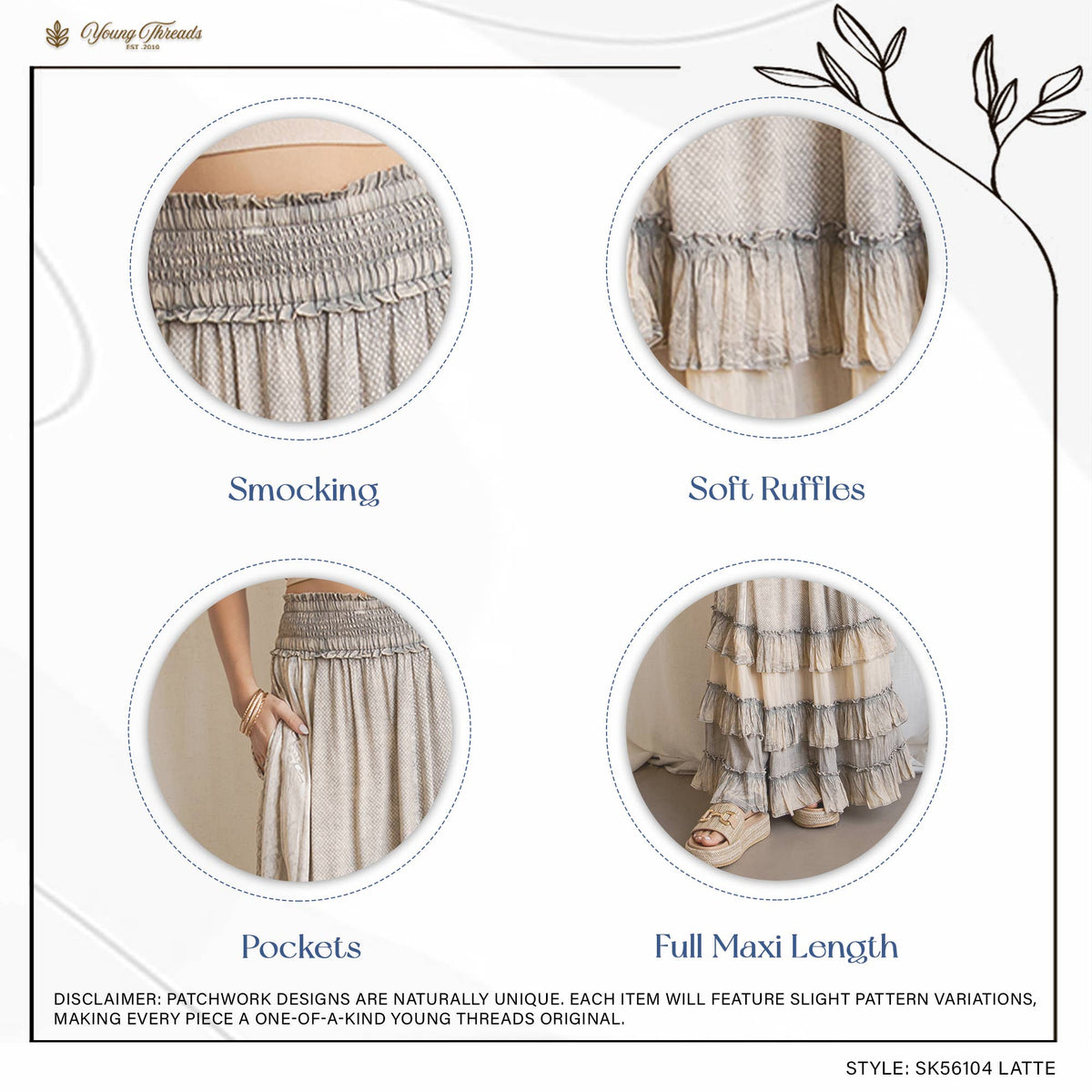 Rustic Textured Smocked Waist Ruffled Tiered Maxi Skirt