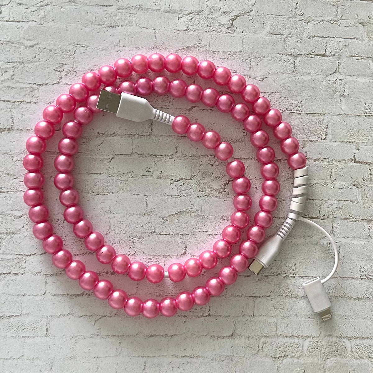 "Pink" 2 in 1 USB-C Cable Beaded Phone Charging Cord