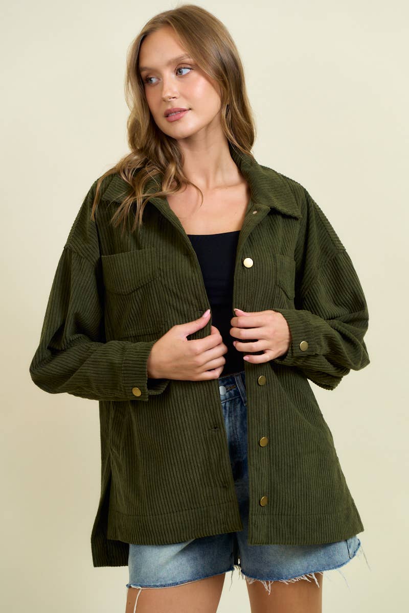 Corduroy Front Button Down Oversized Jacket - 10613J-1
