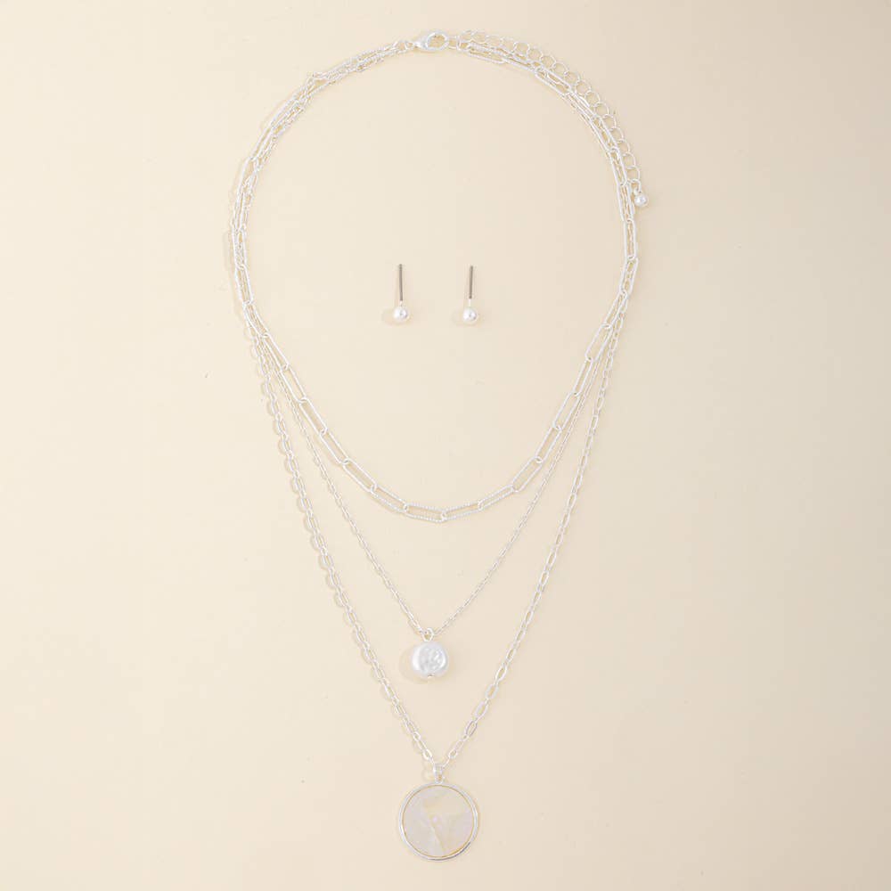 Layered Pearl And Mother Of Pearl Pendant Necklace