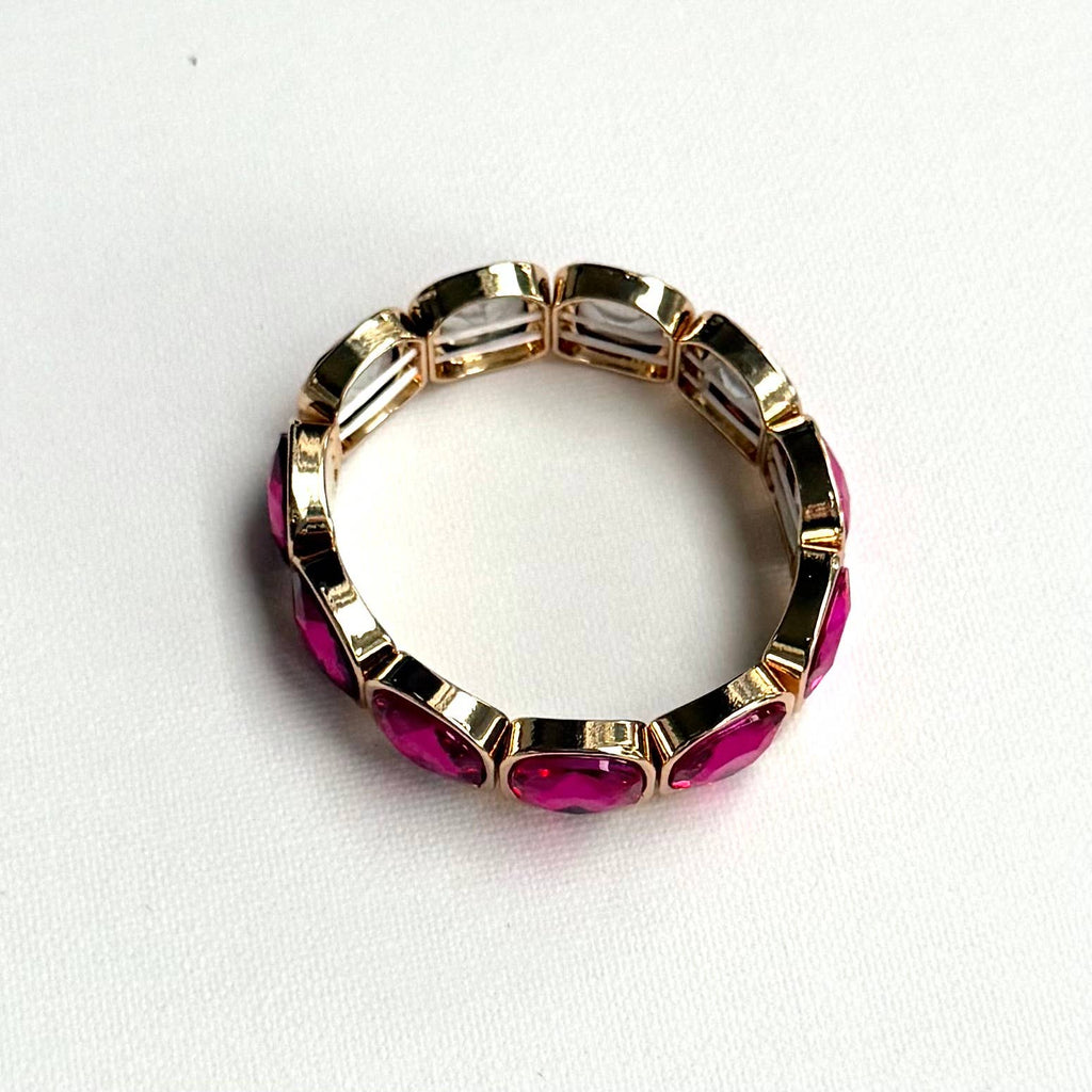 Crystal Glass Color Framed Stretch Bracelet Gold Pink