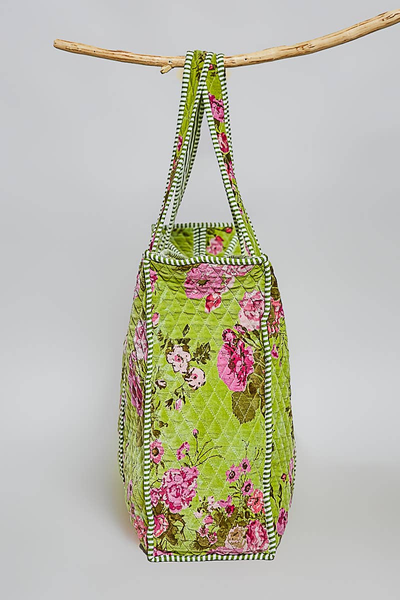 Botanical Velvet Quilted Tote Bag