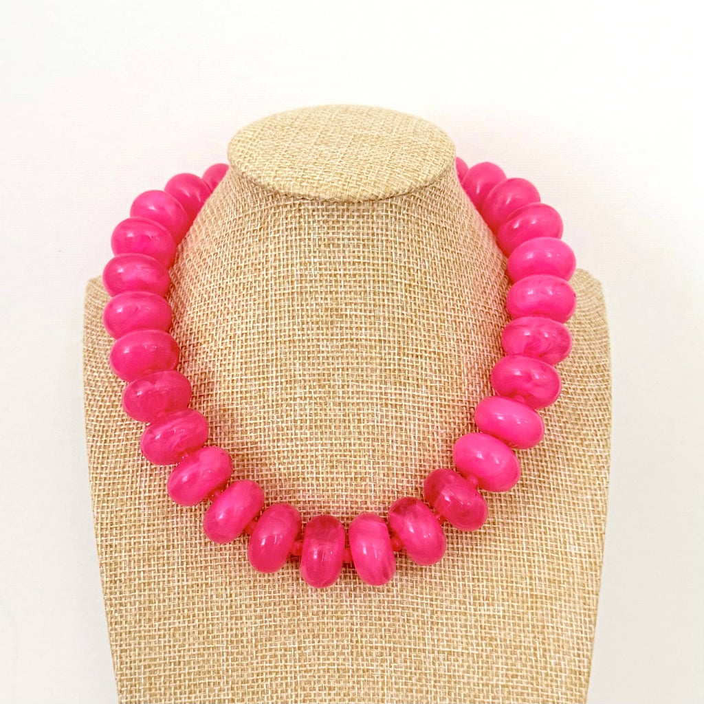 Oversized Rondelle Beaded Necklace | Hot Pink