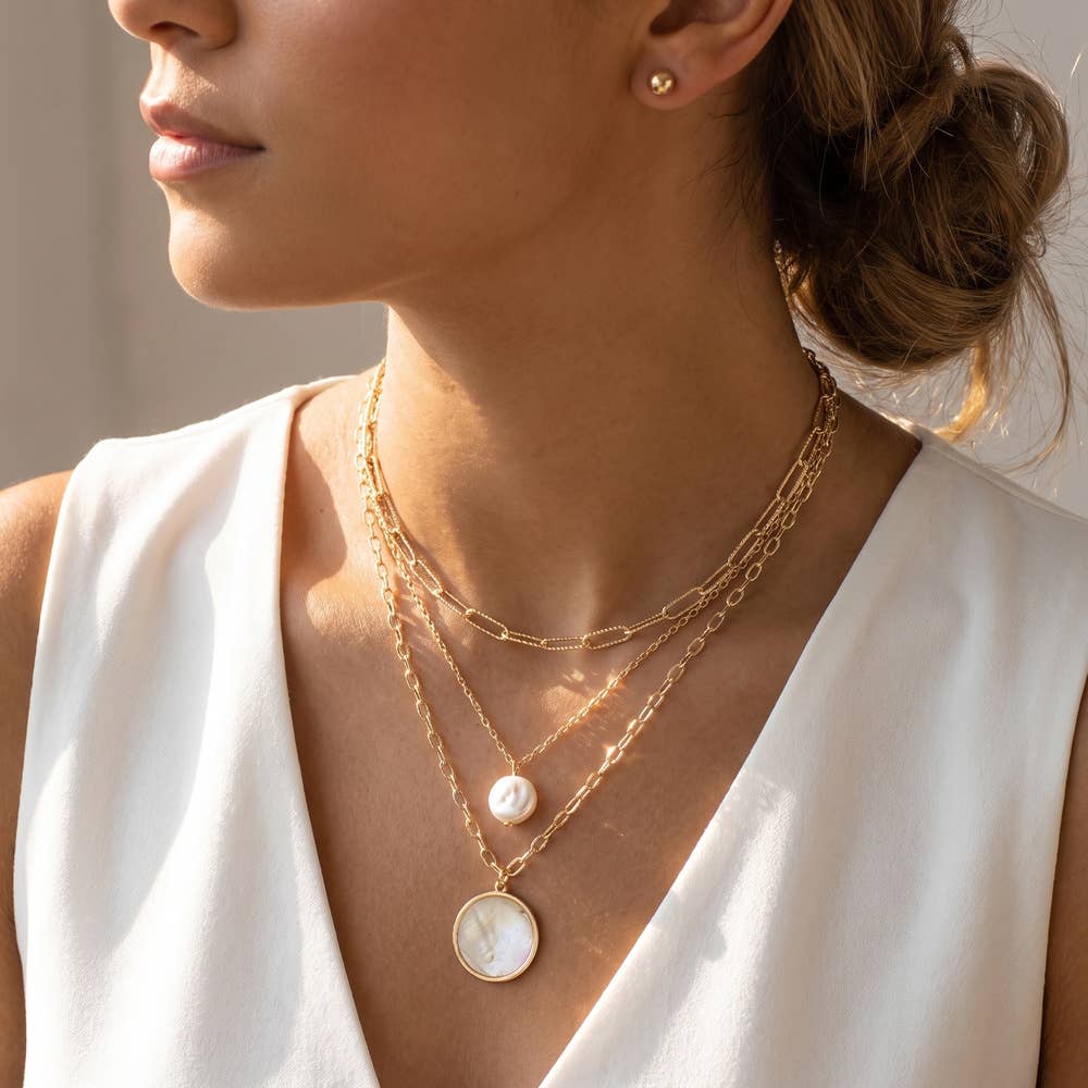 Layered Pearl And Mother Of Pearl Pendant Necklace