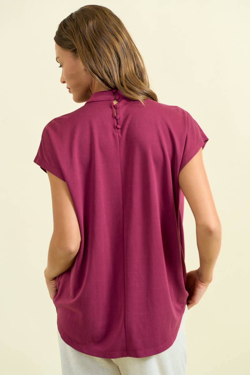 DRAPED SHOULDER DOLMAN CUPRO TOP - 45311T: Burgundy / L