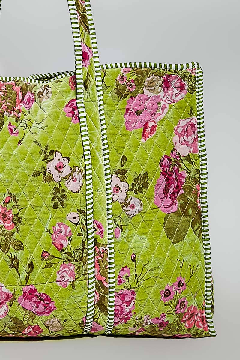 Botanical Velvet Quilted Tote Bag