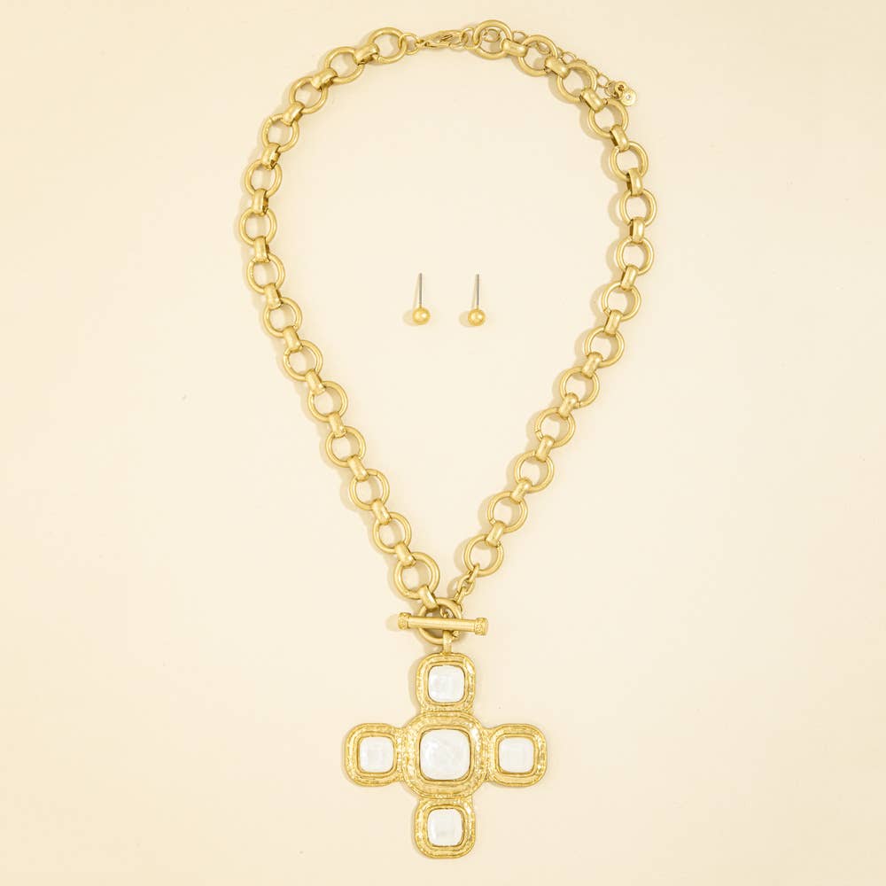 Abalone Inlay Cross Toggle Necklace