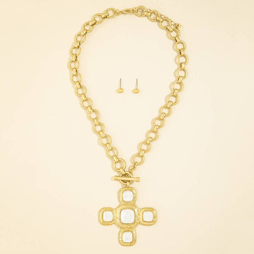 Abalone Inlay Cross Toggle Necklace