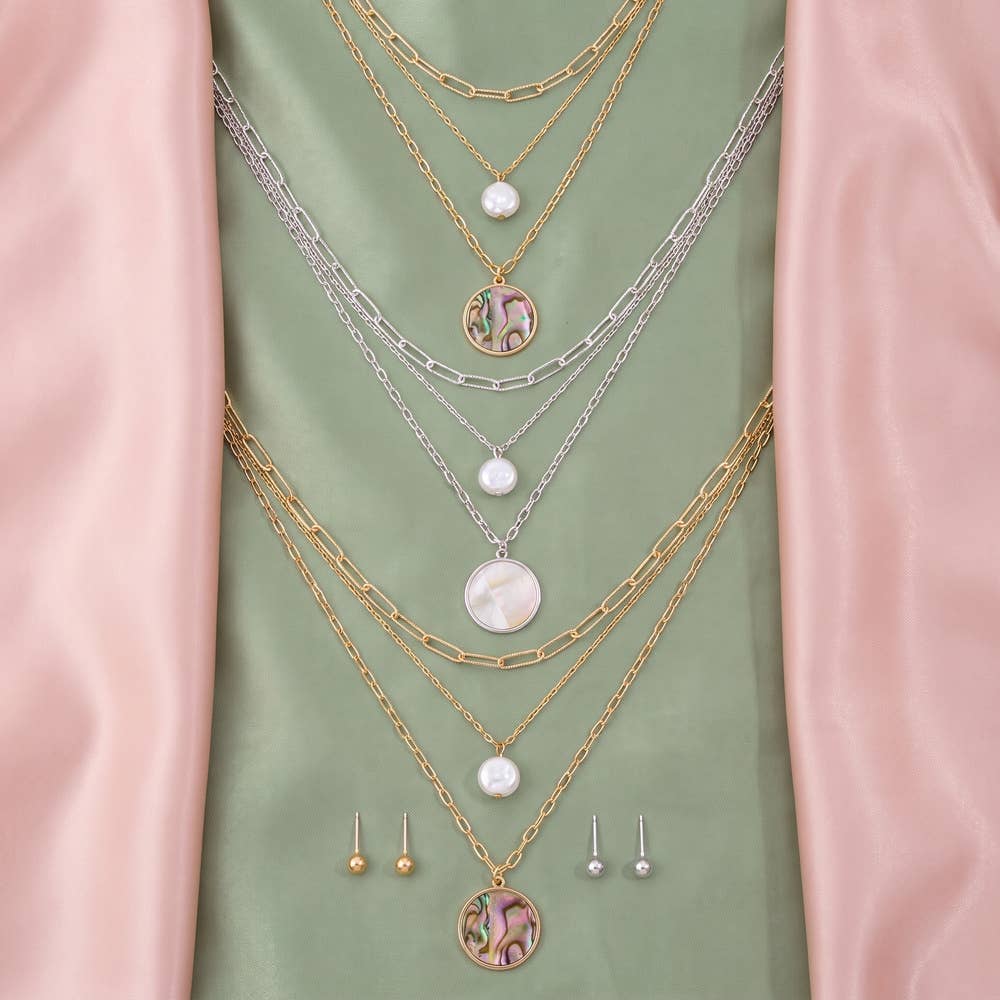Layered Pearl And Mother Of Pearl Pendant Necklace