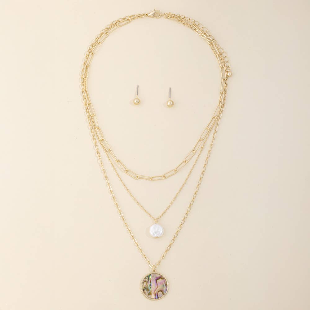 Layered Pearl And Mother Of Pearl Pendant Necklace