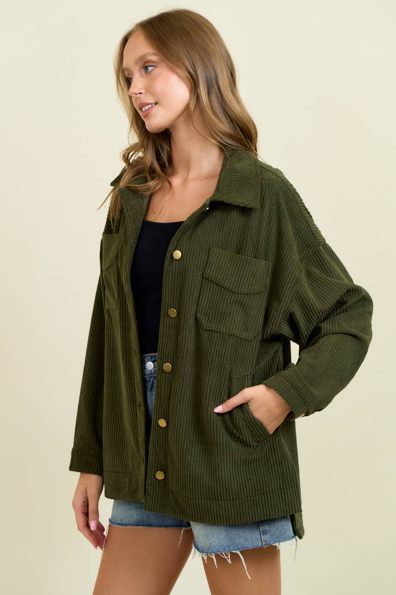 Corduroy Front Button Down Oversized Jacket - 10613J-1