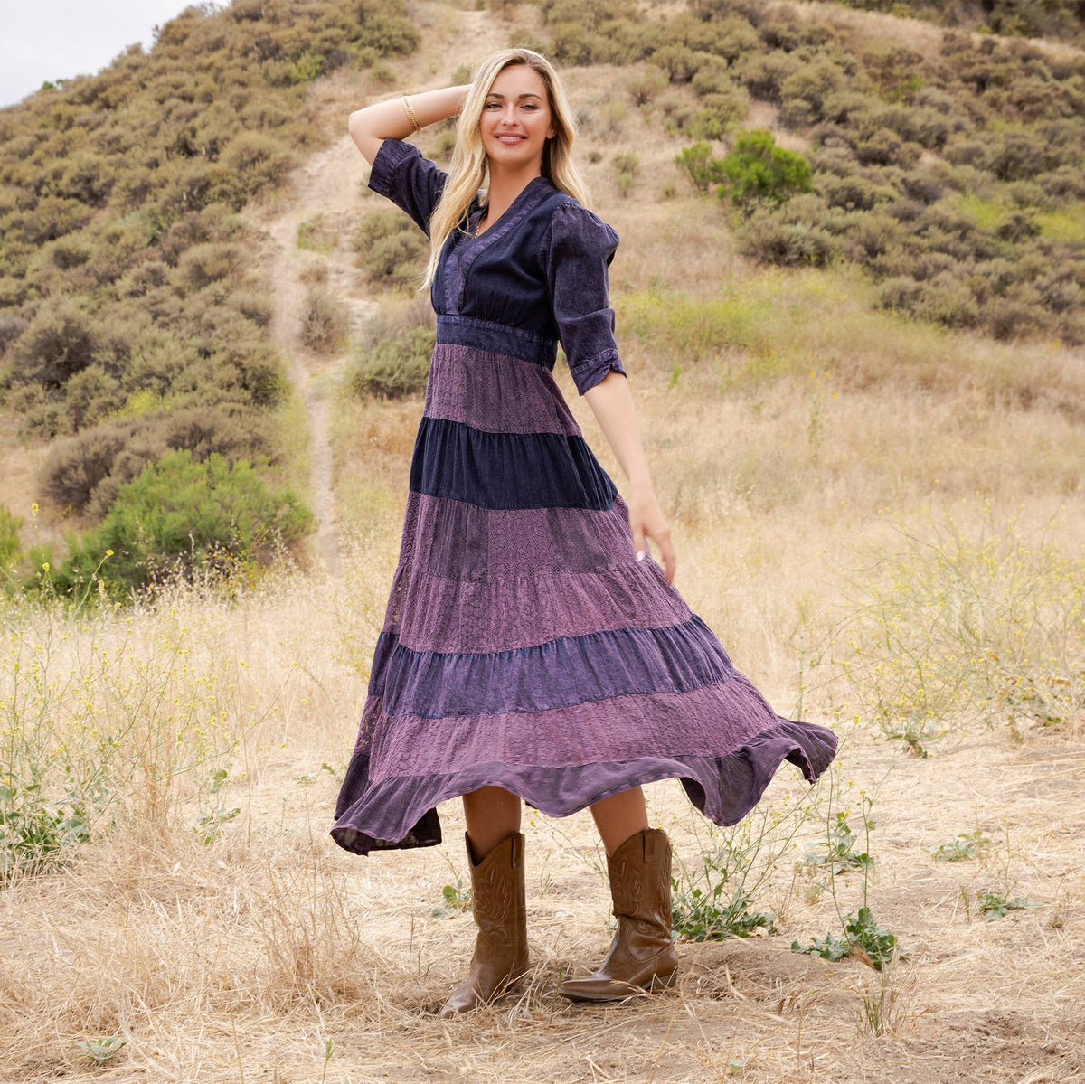 Vintage Mixed Texture Patchwork Dress - Boho Maxi NEW