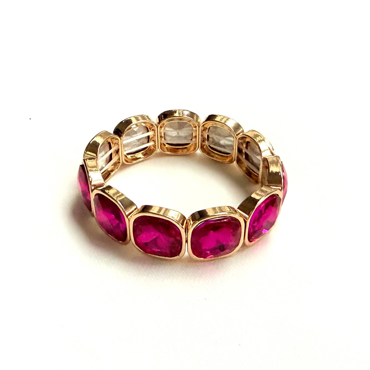 Crystal Glass Color Framed Stretch Bracelet Gold Pink