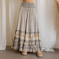 Rustic Textured Smocked Waist Ruffled Tiered Maxi Skirt