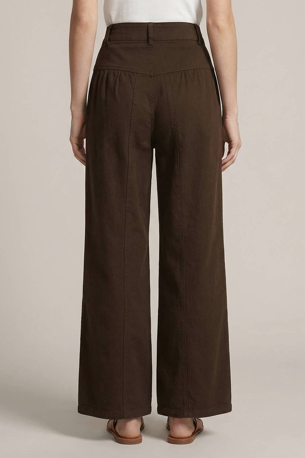 COTTON TWILL WIDE LEG BUTTON CLOSURE CROP PANTS - 8899P: Espresso / L