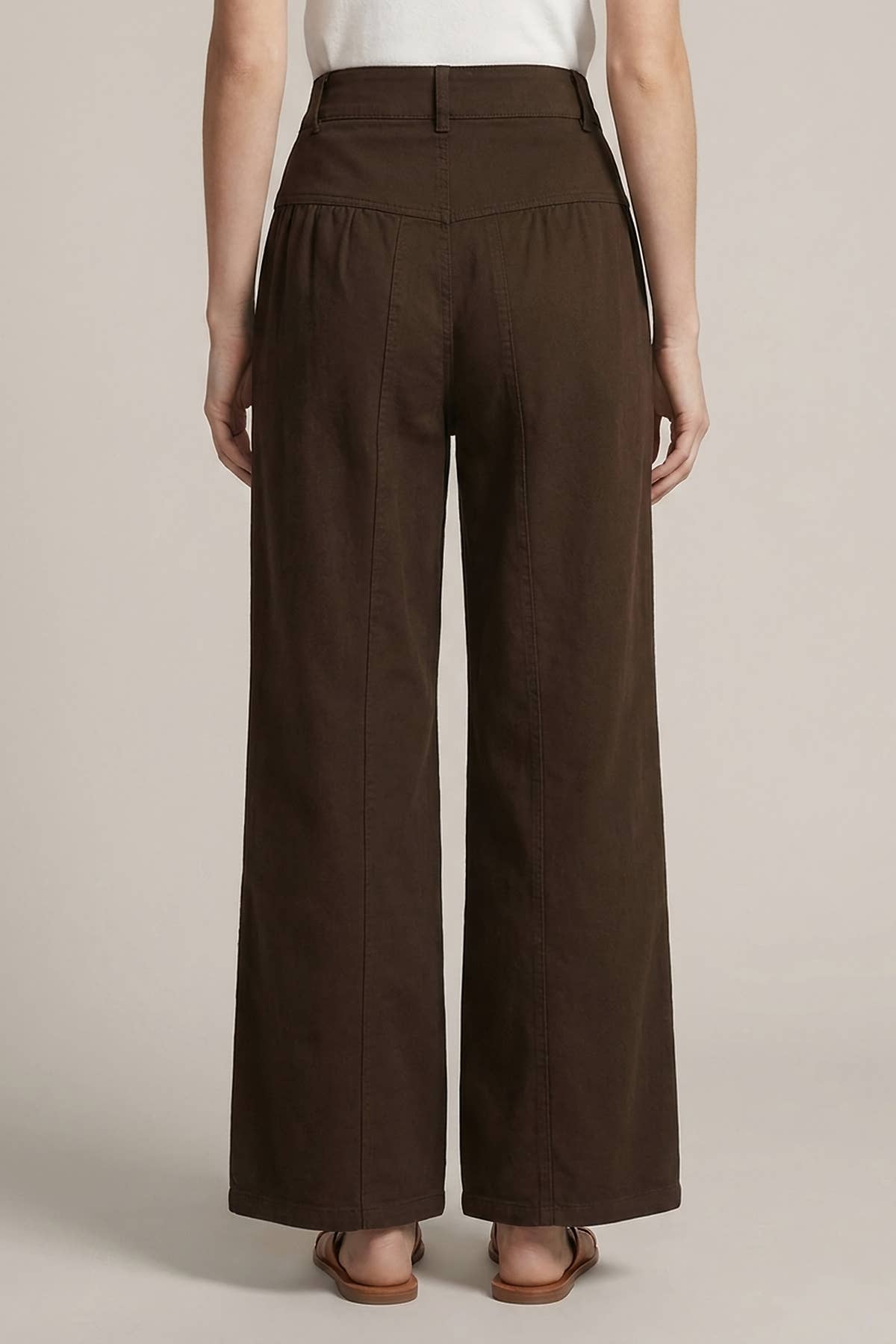 COTTON TWILL WIDE LEG BUTTON CLOSURE CROP PANTS - 8899P: Espresso / L