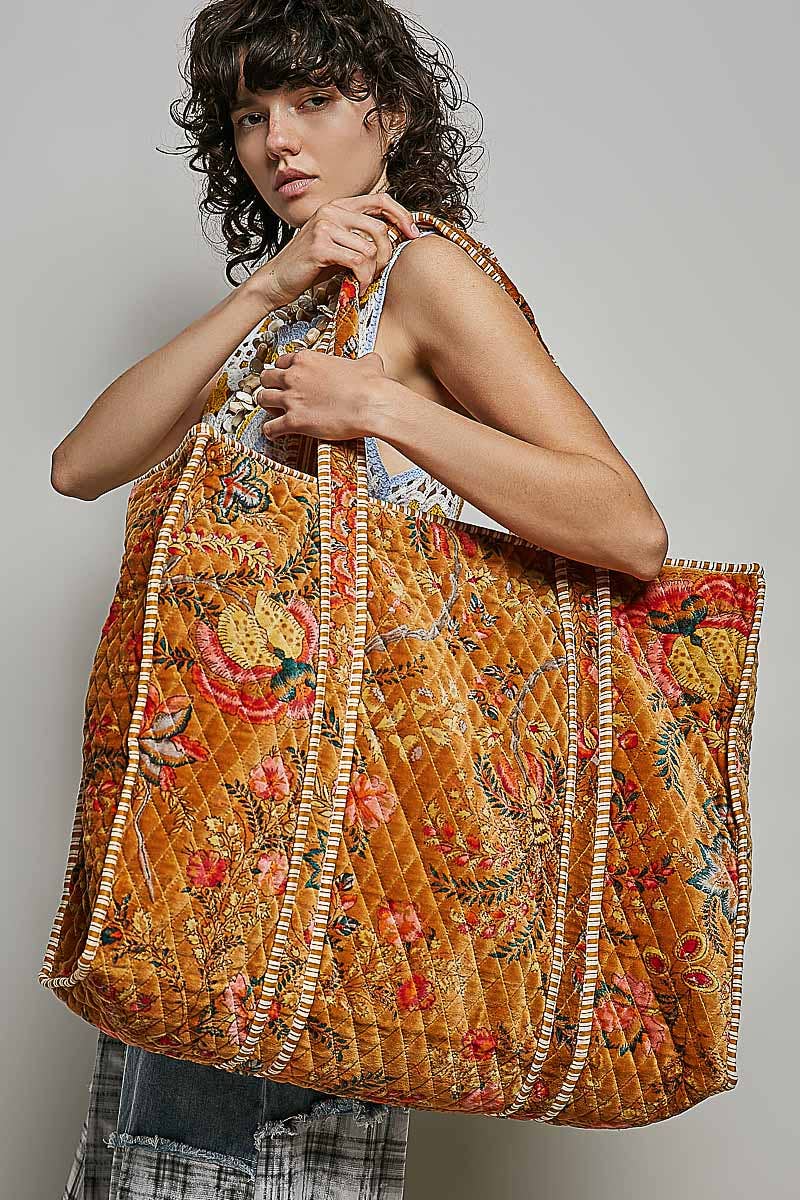 Botanical Velvet Quilted Tote Bag