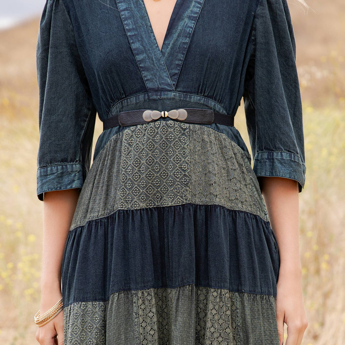 Vintage Mixed Texture Patchwork Dress - Boho Maxi NEW