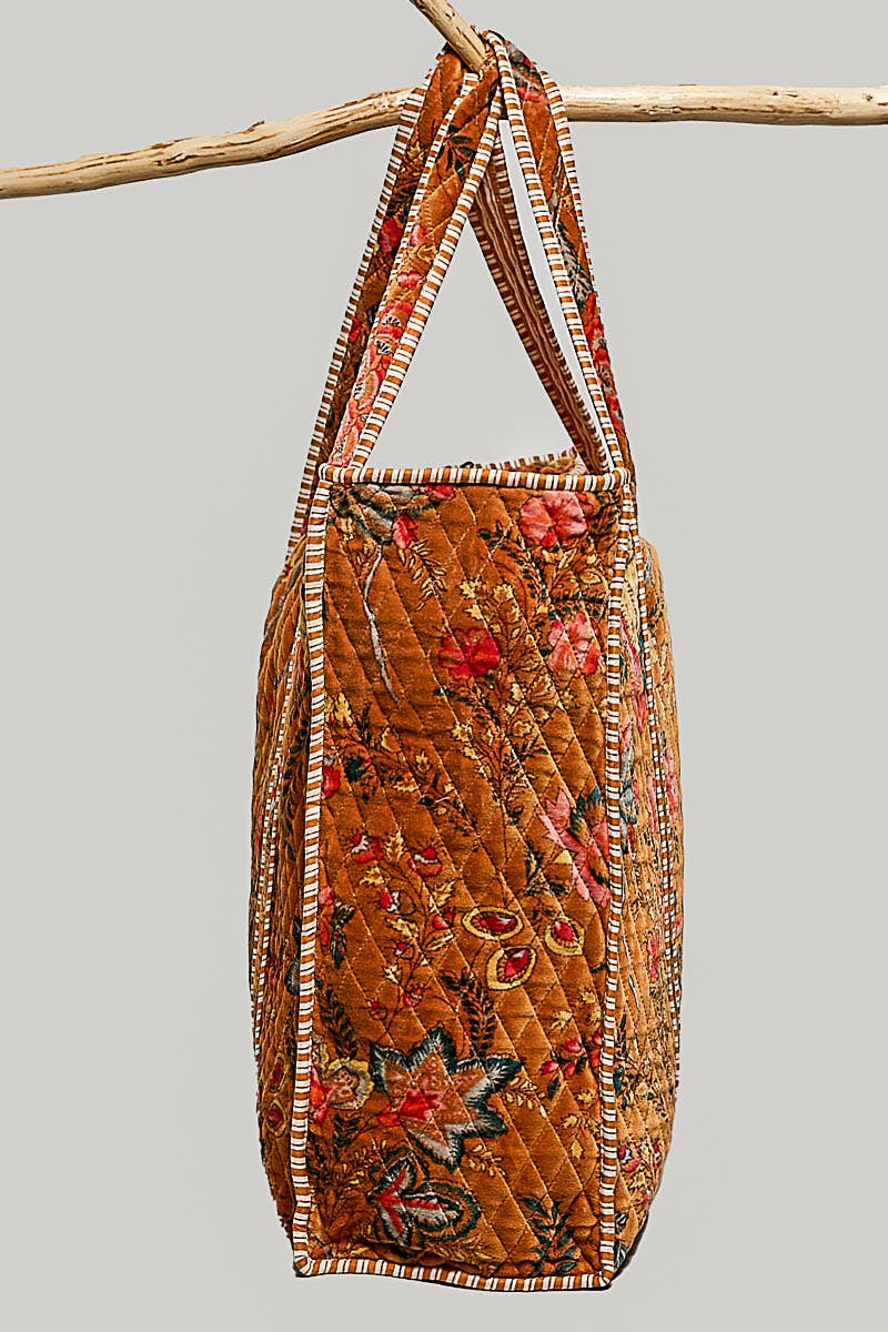 Botanical Velvet Quilted Tote Bag