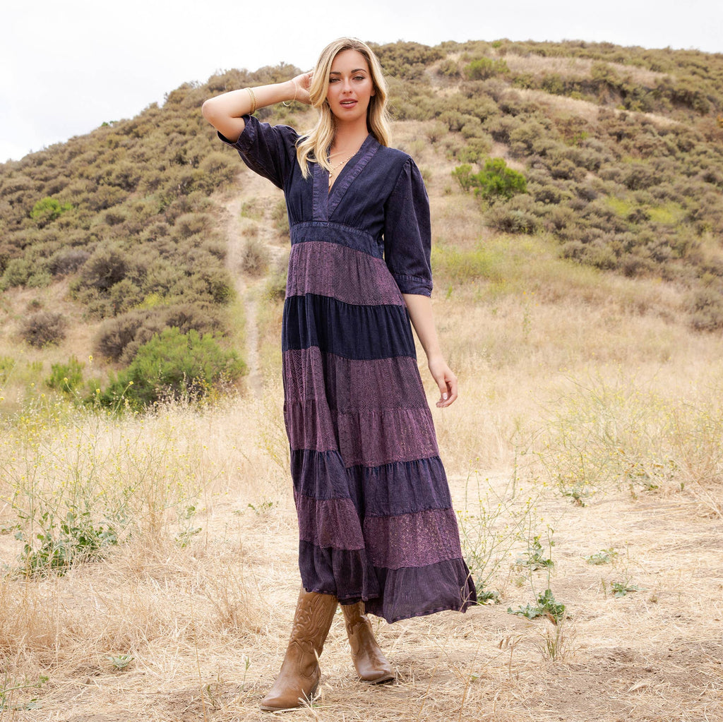Vintage Mixed Texture Patchwork Dress - Boho Maxi NEW