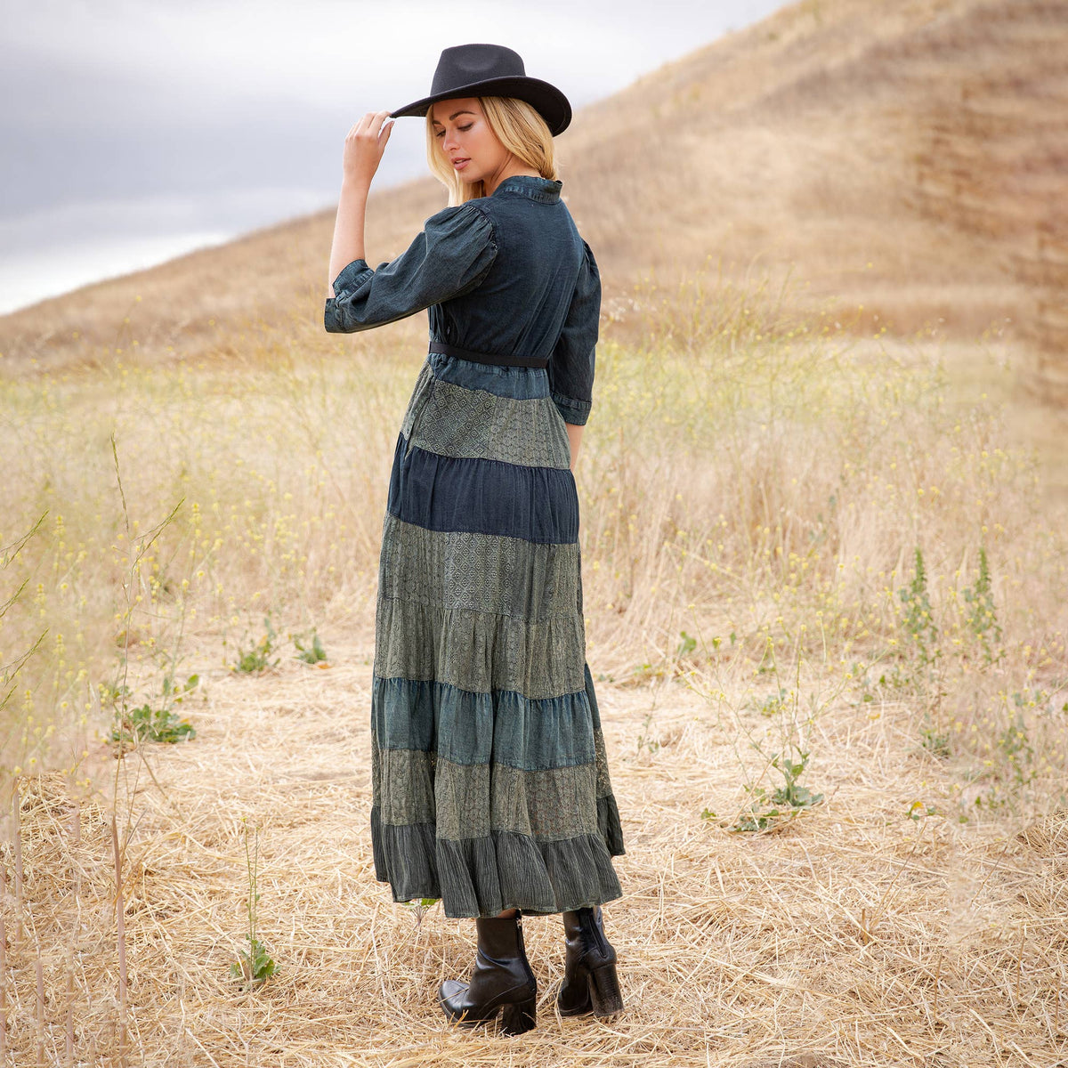 Vintage Mixed Texture Patchwork Dress - Boho Maxi NEW