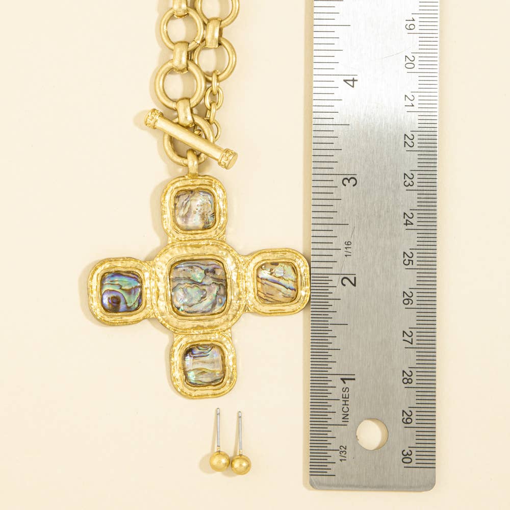 Abalone Inlay Cross Toggle Necklace