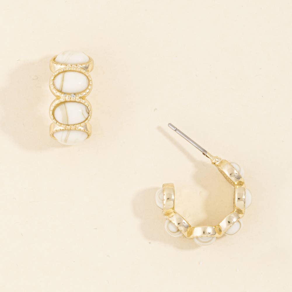Banded Resin Cabochon Huggie Hoop Earrings