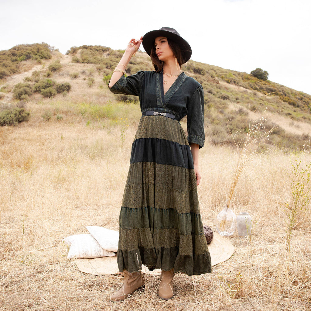 Vintage Mixed Texture Patchwork Dress - Boho Maxi NEW