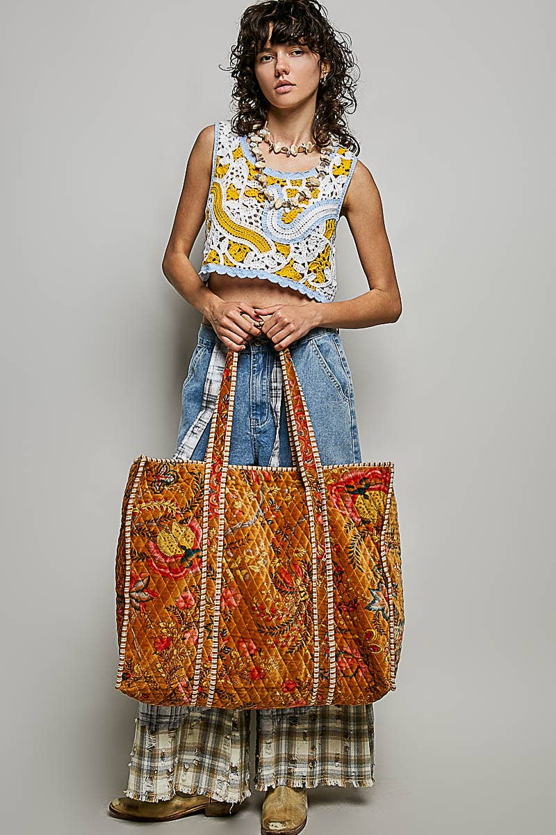 Botanical Velvet Quilted Tote Bag