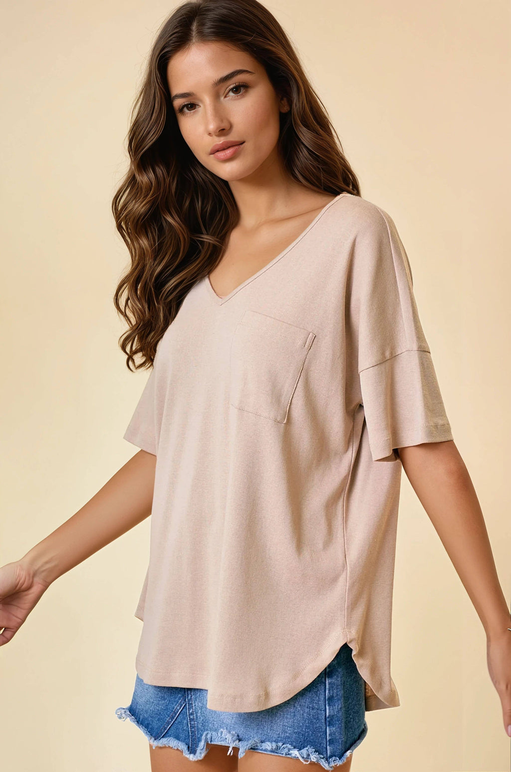 OVERSIZED V-NECK KNIT TOP - 43595T