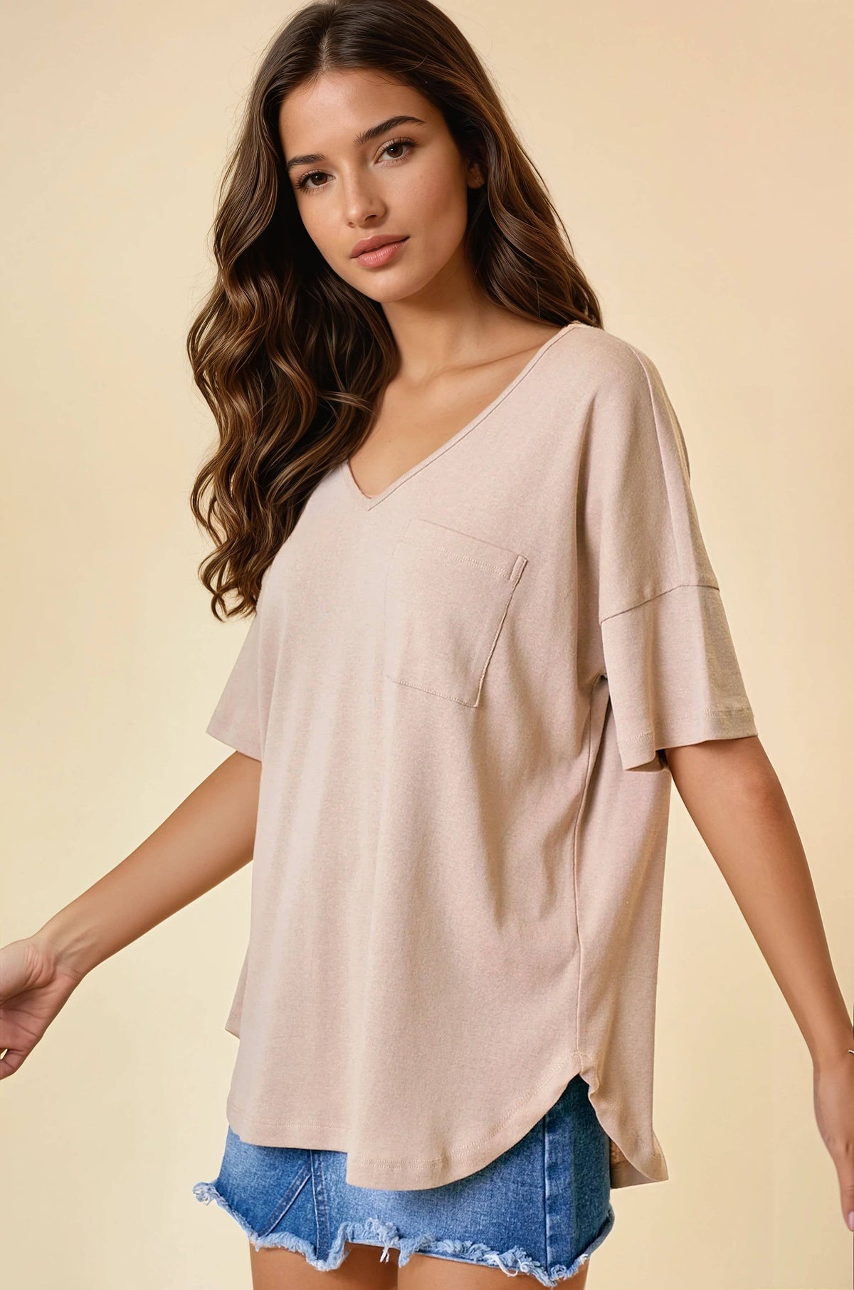 OVERSIZED V-NECK KNIT TOP - 43595T