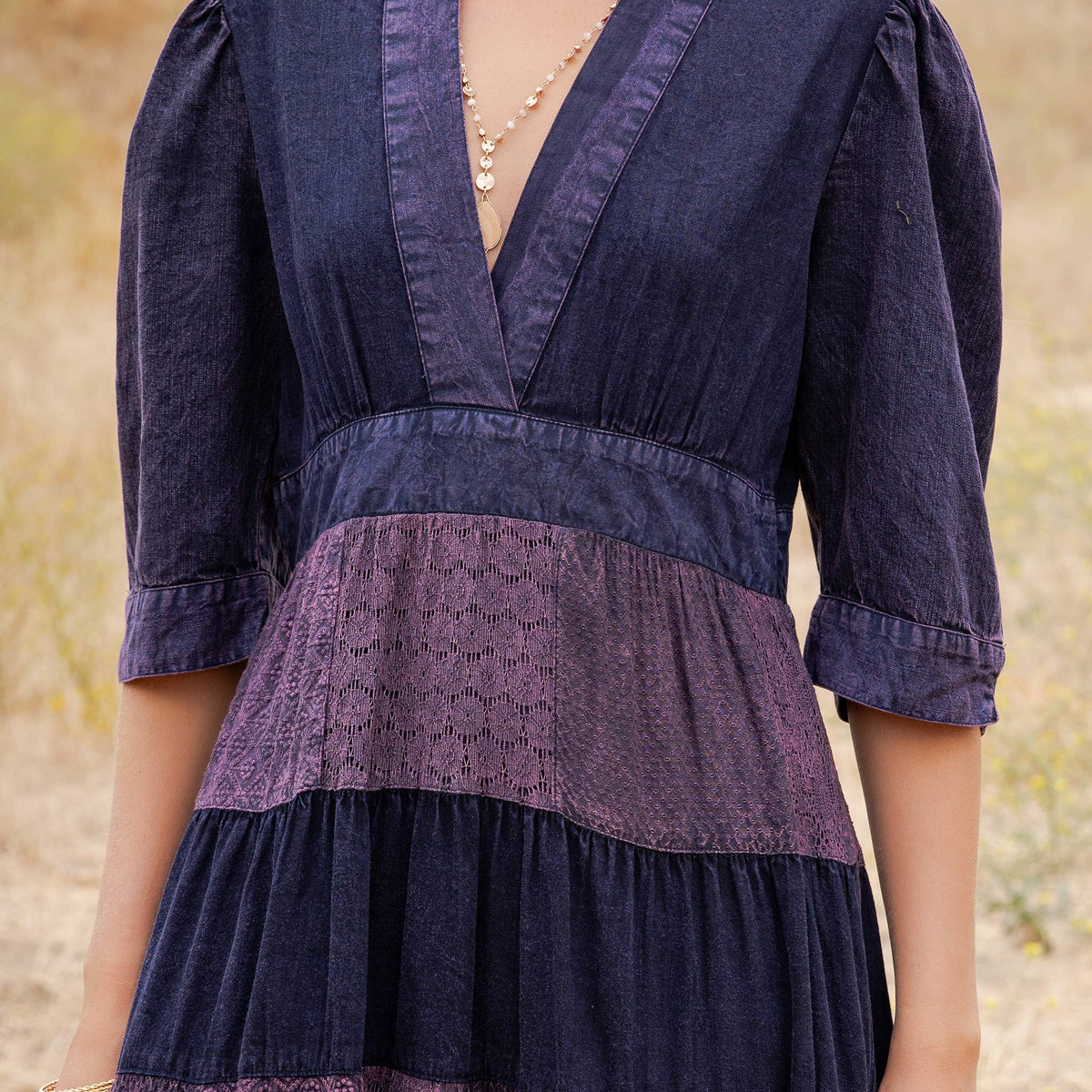 Vintage Mixed Texture Patchwork Dress - Boho Maxi NEW