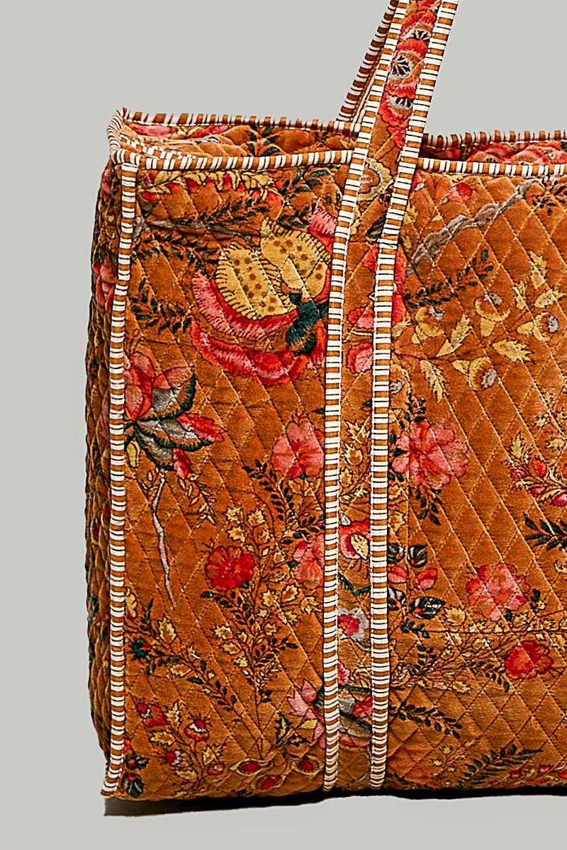 Botanical Velvet Quilted Tote Bag