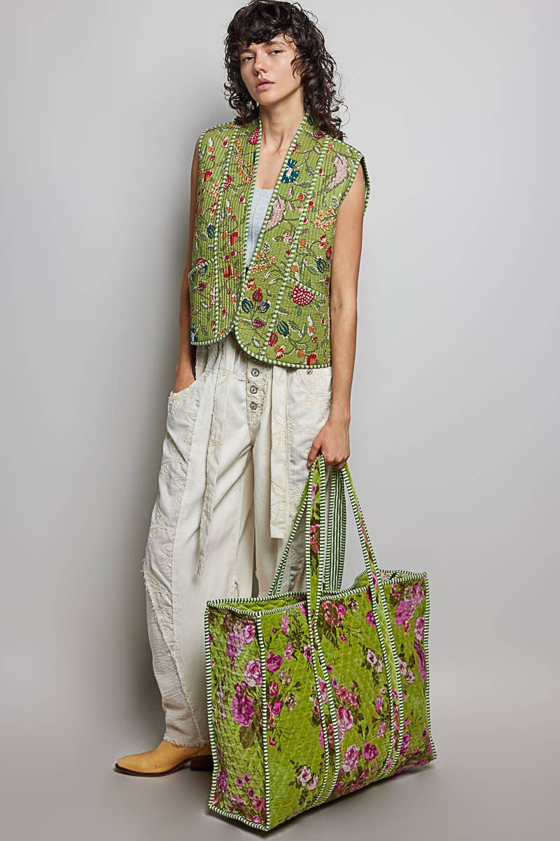 Botanical Velvet Quilted Tote Bag