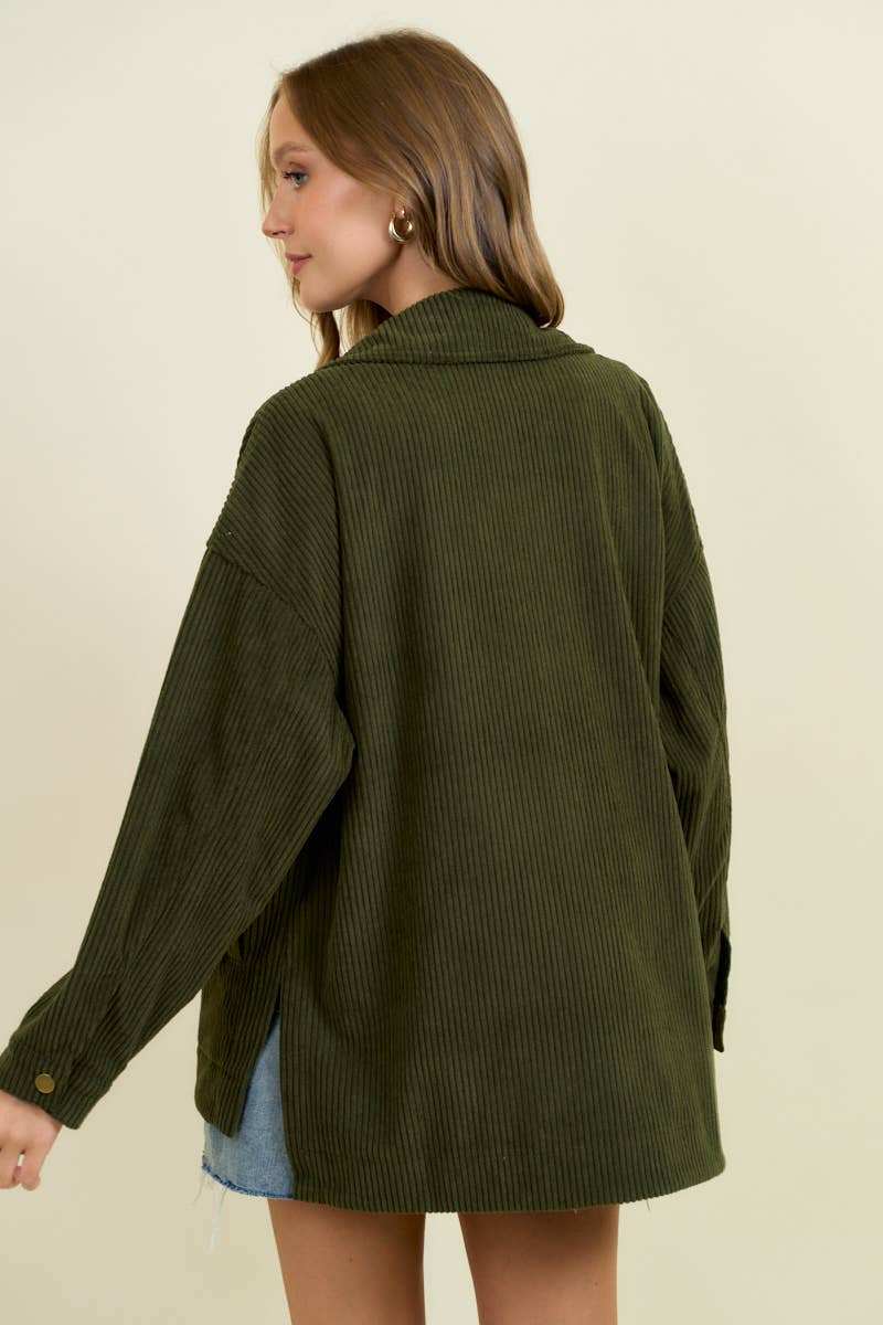 Corduroy Front Button Down Oversized Jacket - 10613J-1