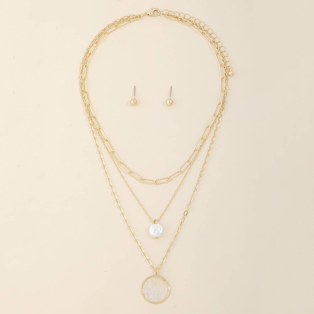 Layered Pearl And Mother Of Pearl Pendant Necklace