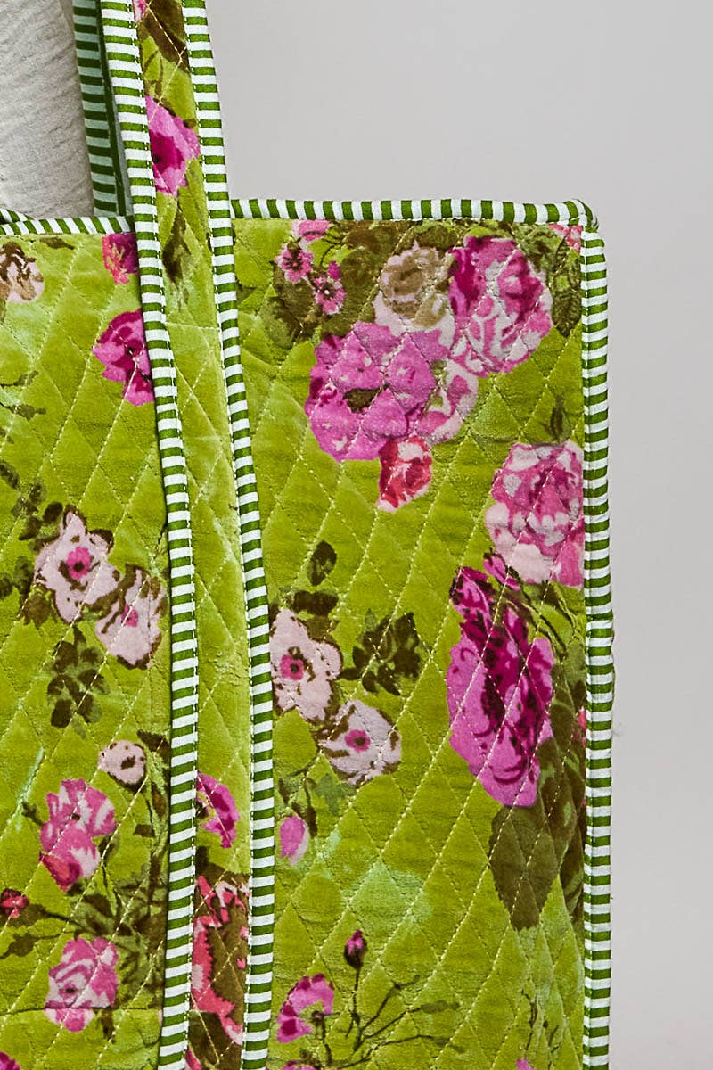 Botanical Velvet Quilted Tote Bag