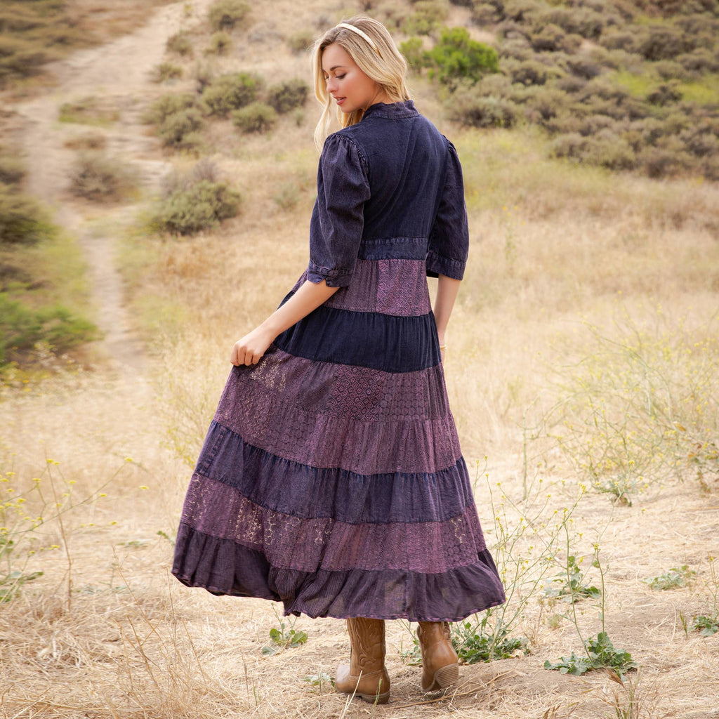 Vintage Mixed Texture Patchwork Dress - Boho Maxi NEW