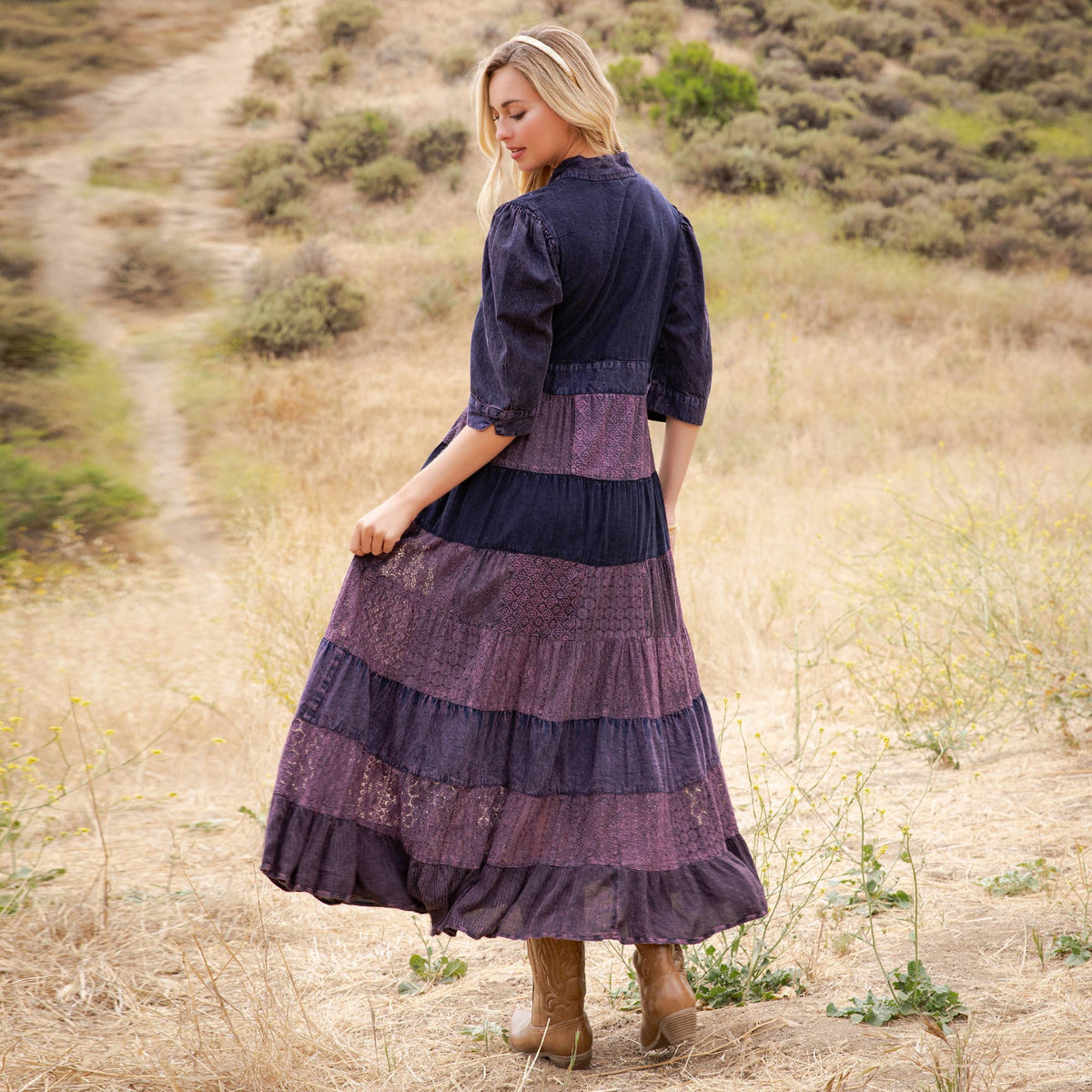 Vintage Mixed Texture Patchwork Dress - Boho Maxi NEW