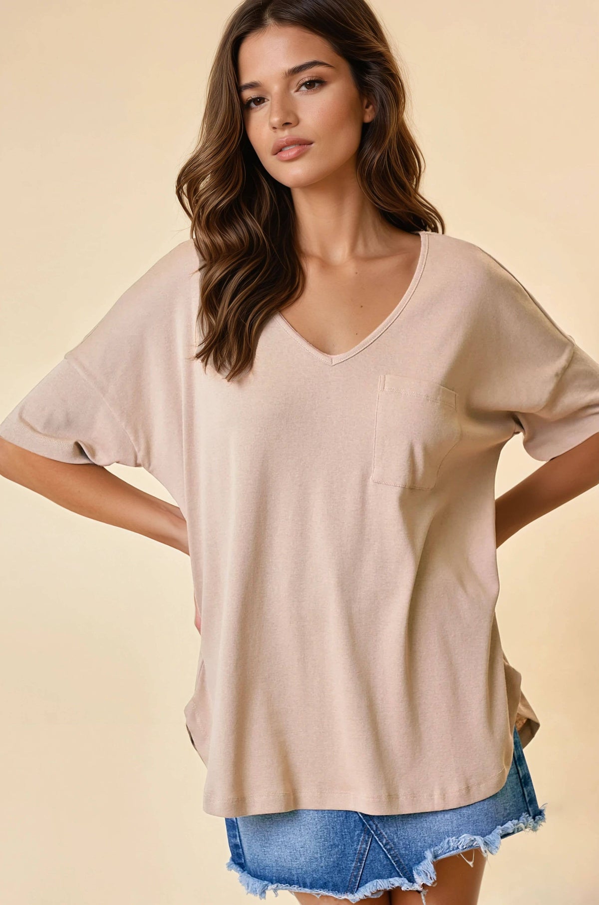 OVERSIZED V-NECK KNIT TOP - 43595T
