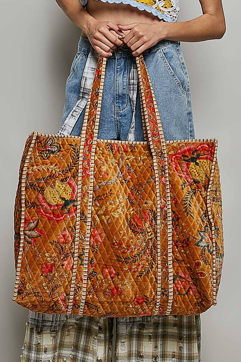 Botanical Velvet Quilted Tote Bag
