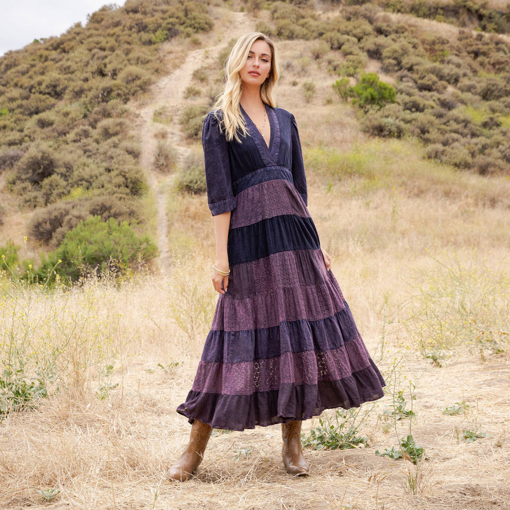 Vintage Mixed Texture Patchwork Dress - Boho Maxi NEW